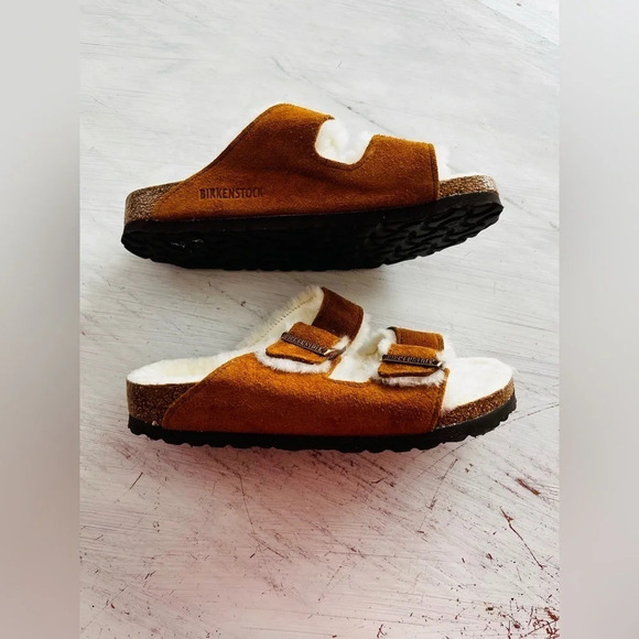 Birkenstock Arizona Shearling Sandal in Mink Size 37 NWT $160 - Picture 4 of 11